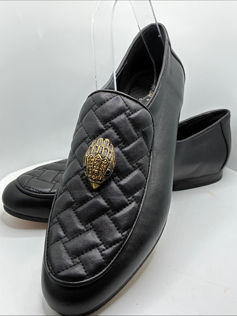 KURT GEIGER WOMANS EMBELLISHED LOAFER/ 38.5 / BLACK / EAGLE HEAD QUILTED LEATHER